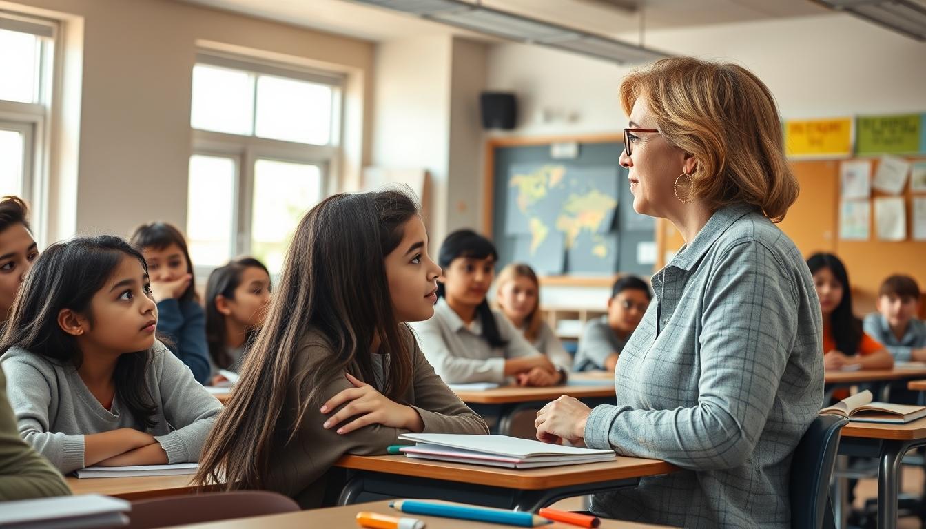 Students studying together in modern classroom